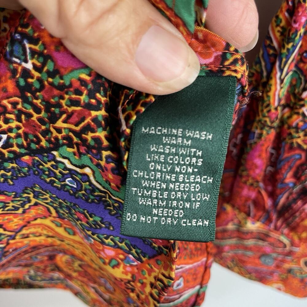 Lauren Ralph Lauren Blouse Top Women's 1X Orange Paisley Button Up Career Casual - Picture 5 of 8